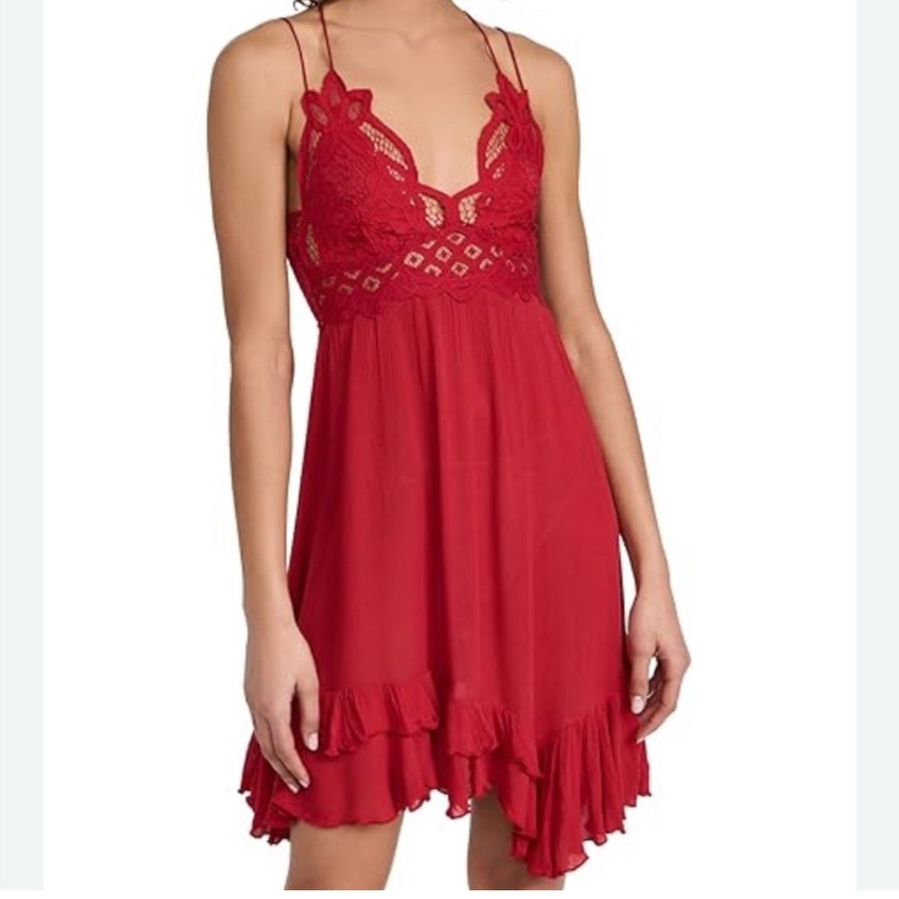 Free People Adela Red Slip Mini Dress